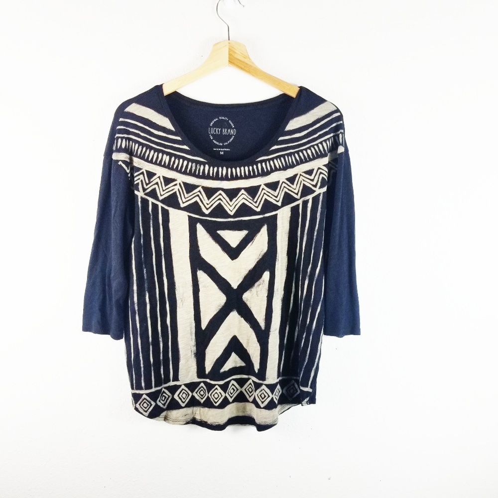 Lucky Brand Women's Black Tan 3/4 Sleeve Tribal